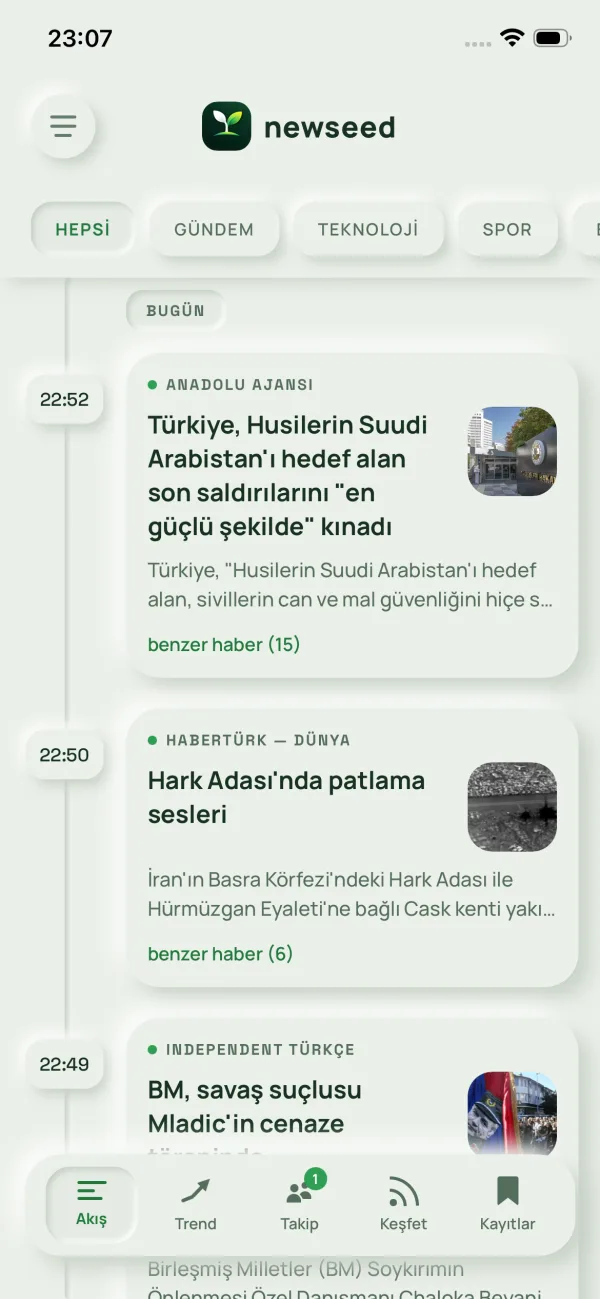 Newseed haber akışı ekranı